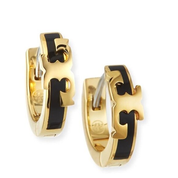 Tory Burch Black & Gold Enamel Serif Bangle Bracelet - Picture 5 of 9